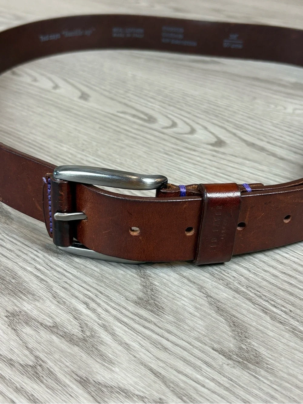 Ted Baker London Brown Leather Belt with Silver Buckle